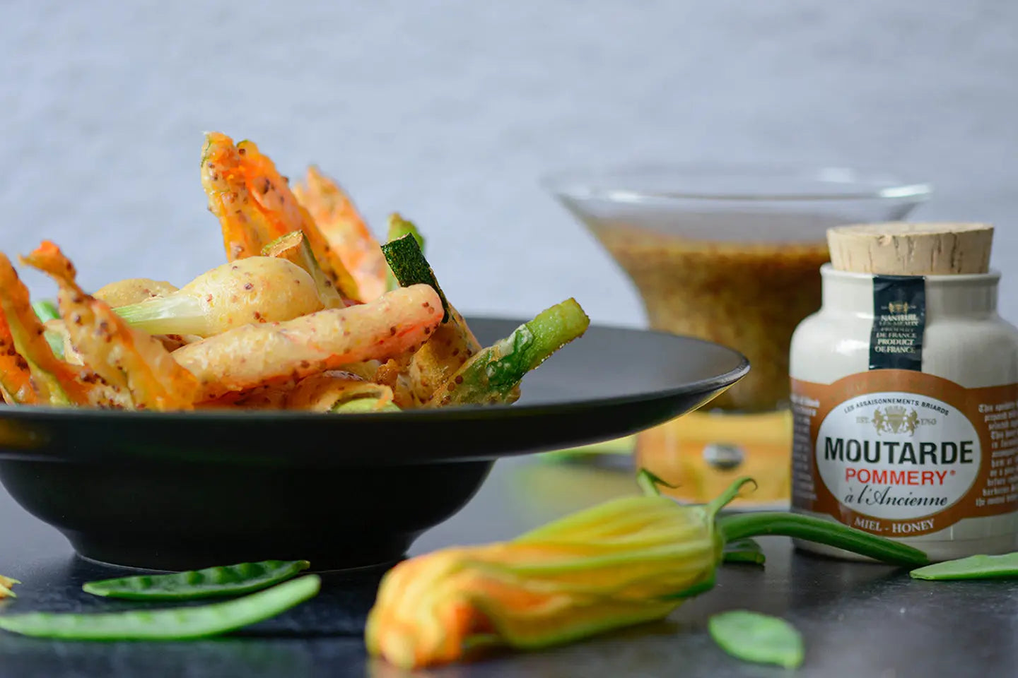 Beignets de légumes, moutarde ancienne au miel